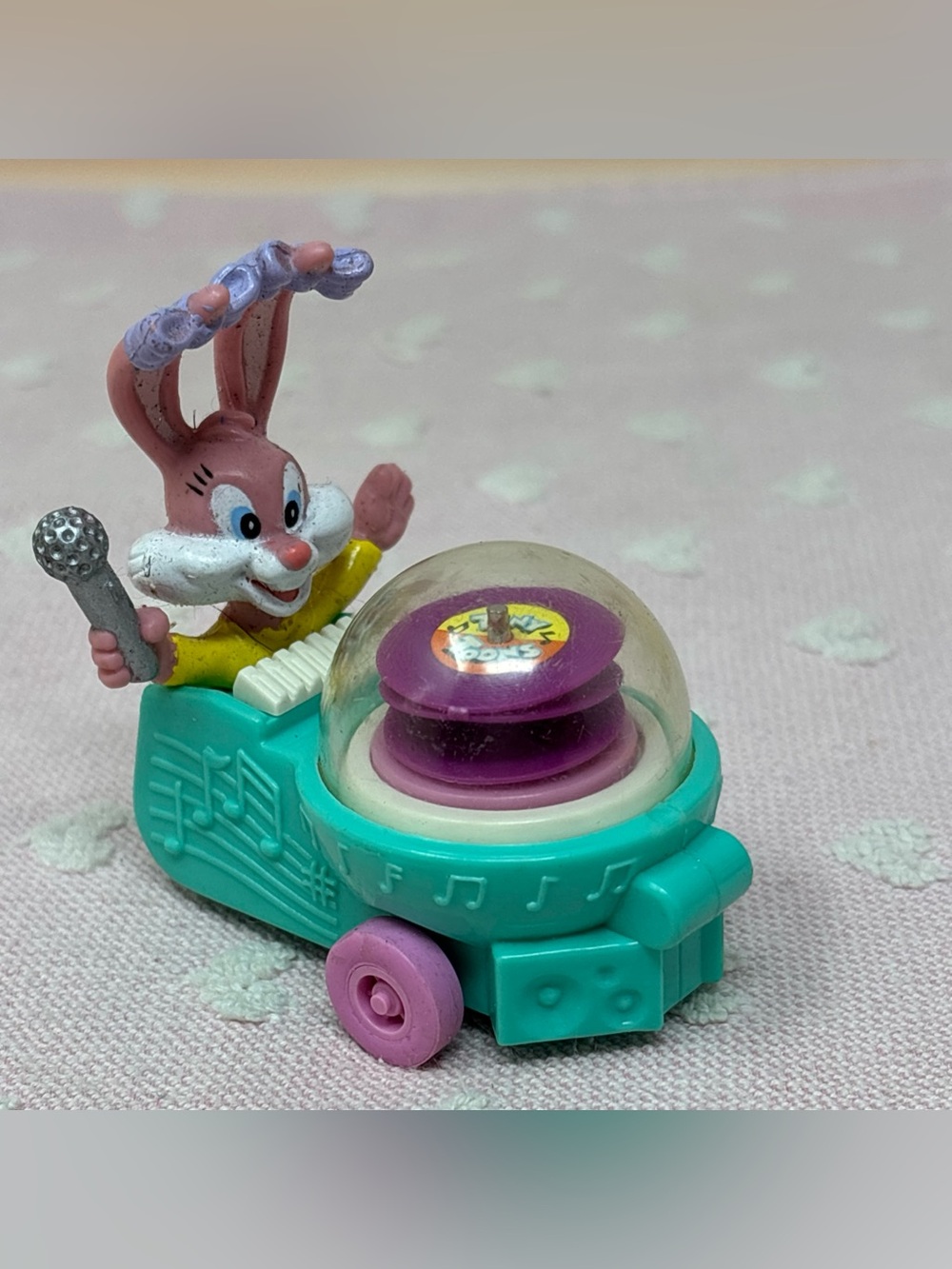 Vintage Pink Bunny Music Car - Teal & Purple